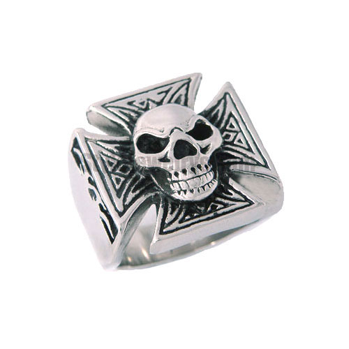 Stainless steel jewelry ring Skull Maltese Cross Signet Ring SWR0004 - Click Image to Close